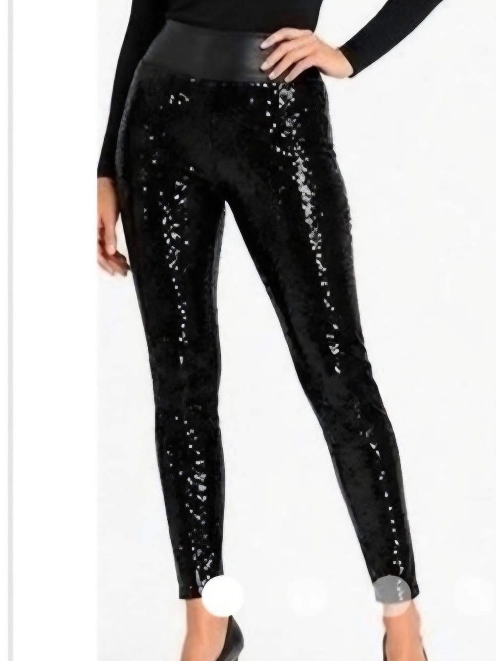 Spanx Black sequins/faux leather Pants
